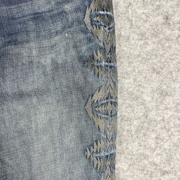 Eddie Bauer Jeans Womens 12 Modern Straight Aztec Embroidered Distressed Denim - Picture 7 of 16